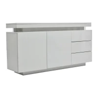 Madia moderna minimal e lucida con 2 ante e 3 cassetti, 140x35x72.5 cm, Bianco(m-6)