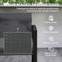 Outsunny Banc de jardin 2 places, banc d'extérieur en résine tressée PE avec coussin, acier galvanisé, 103x58x78cm, gris et noir(m-5)