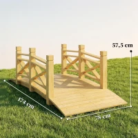 Outsunny Pont de Jardin en Bois Carbonisé Arqué Main Courante Sécurisée et Charge 200kg 174 x 78 x 57,5 cm Naturel(m-3)