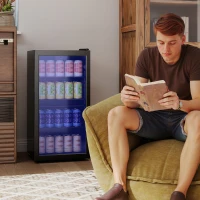 HOMCOM Mini Kühlschrank 93L Kühlbox mit Glastür, verstellbaren Regalen, LED, Temperaturregelung, 47,2 x 43,7 x 83,3 cm Schwarz(m-2)