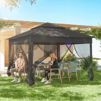 Outsunny 3 x 3(m) Pop Up Gazebo, Double-roof Garden Tent with Netting and Carry Bag, Party Event Shelter, Black(m-8)