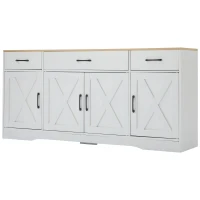 Madia moderna in stile scandinavo con 3 cassetti e 4 ante, 160x37x75 cm, Bianco(m-2)