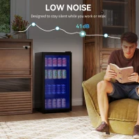 HOMCOM Mini lodówka 93L chłodziarka z przeszklonymi drzwiami, regulowanymi półkami, LED, regulacją temperatury, 47,2 x 43,7 x 83,3 cm Czarna(m-7)