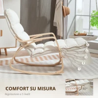 HOMCOM Poltrona a dondolo imbottita, poltrona relax con braccioli e telaio in acciaio, per soggiorno, camera da letto, Bianco crema(m-7)