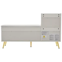 Mobile scarpiera lucido con panca imbottita, ripiani regolabili e dettagli dorati, 120x35x71.5 cm, Bianco(m-14)