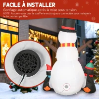 Outsunny Bonhomme de neige et pingouins gonflable de Noël de 180 cm avec lumières LED, décoration de Noël intérieur et extérieur(m-5)
