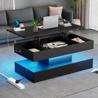 Tavolino da salotto moderno con illuminazione LED e spazio a scomparsa, 100x50x42 cm, Nero(m-1)