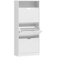 HOMCOM Zapatero Estrecho con 3 Cajones Abatibles Estantes Ajustables y Compartimento Abierto Capacidad para 12-18 Pares Blanco(m-1)