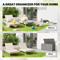 Outsunny Skrzynia Ogrodowa 227 l Wodoodporna Zamykana na Klucz UV Odporna z Teksturą Drewna do Ogrodu 106,5x43x54,5cm Szara(m-4)