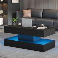 Tavolino da salotto moderno con illuminazione LED e spazio a scomparsa, 100x50x42 cm, Nero(m-4)