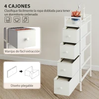HOMCOM Cómoda con 4 Cajones de Tela Marco de Acero Cómoda para Dormitorio para Espacios Pequeños Salón Vestidor Blanco(m-5)