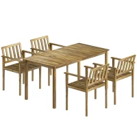 Outsunny Conjunto de Jantar para Jardim 5 Peças, Mesa e Cadeiras para 4 Pessoas, Teca(m-1)