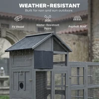 PawHut Vogelvolière van hout met 6 zitstokken, opbergvak, uitneembare lade, RVS voerbakken, 196x60x164,5cm, grijs(m-5)