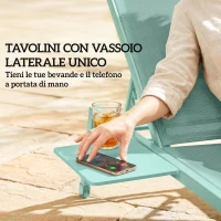 Outsunny Set 2 Lettini Prendisole Regolabili in 5 Posizioni con Tavolino Laterale e 2 Ruote, in Metallo e Poliestere, Verde(m-4)