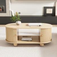 Table basse ovale avec rangement et portes coulissantes, 100x50x40 cm, Couleur naturelle(m-5)