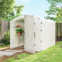 Outsunny Serre tunnel de jardin 6m², serre de jardin tunnel 300x200x195cm bâche PE 220g/m² bords prolongés 50 cm avec porte blanc(m-9)