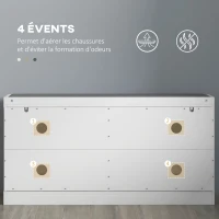 HOMCOM Banc à chaussures, banc de rangement, assise rembourrée, tiroir rabattable, porte avec motif 106 x 24 x 52,5 cm, blanc(m-8)