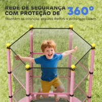 HOMCOM Trampolim para Crianças com Rede de Segurança e Estrutura de Aço para Interiores e Exteriores Carga 50kg Ø140x190 cm Rosa(m-7)