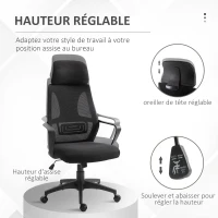 Vinsetto Chaise bureau ergonomique, fauteuil de bureau en maille, appui-tête, hauteur réglable, 64 x 55 x 116-126 cm, noir(m-5)