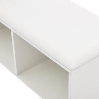 Mobile scarpiera lucido con panca imbottita, ripiani regolabili e dettagli dorati, 120x35x71.5 cm, Bianco(m-11)