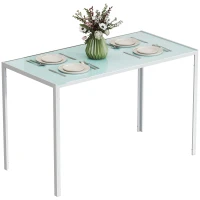HOMCOM Table à manger pour 4 personnes, table de cuisine avec plateau en verre trempé et pieds en métal, 120x60x75cm, blanc(m-11)