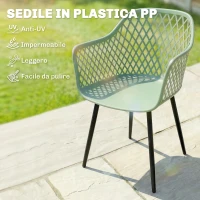 Outsunny Set di 4 Sedie da Giardino, con Schienale Diamantato, Braccioli, Verde(m-4)