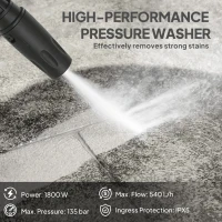 Outsunny Myjka Ciśnieniowa z Aluminiową Pompą 135 bar, 1800 W, 540 L/h, 5 m Wąż, Regulowana Dysza i Uchwyt(m-4)