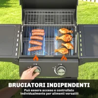 Outsunny Barbecue a Gas Propano con 2 Bruciatori, Portatile, Termometro, Nero(m-4)