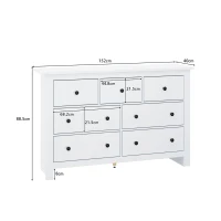 Madia credenza minimal portaoggetti con 7 cassetti, 152x40x88.5 cm, Bianco(m-3)