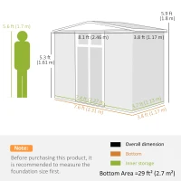 Outsunny Șopron pentru unelte de grădină din oțel zincat cu 2 uși, 246x117x180 cm, Gri deschis(m-3)