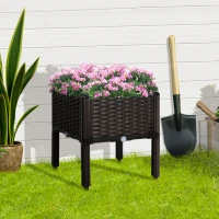 Outsunny 26L Garden Raised Bed Elevated Patio Flower Plant Planter Box PP Vegetables Planting Container, Brown(m-11)
