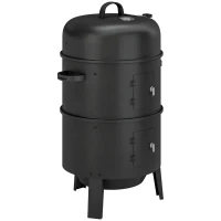 Outsunny 3-in-1 Vertical Charcoal Smoker with 2 Grill Grates, Built-in Thermometer, Adjustable Vent, 2 Doors(m-10)