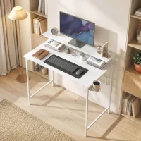HOMCOM Computer Desk, 80cm Home Office Study Table with Hutch Shelf, Cup Holder, Headphone Hook, White(m-7)