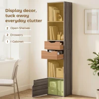HOMCOM Bookcase with Drawers Adjustable Shelf Bookshelf with 2 Drawers and Cabinet 158 cm Grey(m-5)