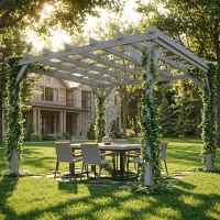 Outsunny 3 x 3 m Wooden Pergola Kit, Decorative Garden Gazebo Shelter with Stable Structure for Climbing Vines, Grey(m-9)
