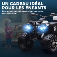 HOMCOM Quad Buggy électrique Enfant 12 V 8 Km/h Max. Voiture électrique Enfant avec Effets Lumineux sonores métal PP Blanc Noir(m-8)