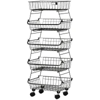 HOMCOM 5 Tier Storage Trolley, Stackable Fruit Vegetable Cart for Kitchen, Living Room, 40 x 2 x 97 cm, Black(m-11)