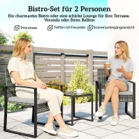 Outsunny Rattan Bistroset, 3 teiliges Gartenmöbel-Set mit 2 Gartenstühlen, Couchtisch, abnehmbar Kissen Hellgrau(m-4)