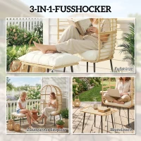 Outsunny Gartensessel mit Hocker PE Rattan Ei-Form Korbsessel mit langen & dicken Kissen Metallrahmen Beige(m-7)