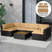 Outsunny Lot de 14 Housses de Rechange Coussins Salon de Jardin - 6 Housses Coussin d'assise, 8 Housses Coussin Dossier Marron(m-10)