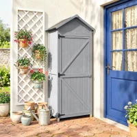 Outsunny Casetta In Legno, 77x52.5x178cm, Armadio con Banco Lavoro Ribaltabile(m-9)