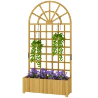 Outsunny Jardinière avec treillis, bac à fleurs, avec trous de drainage, en bois massif, 90 x 30 x 180 cm, effet bois naturel(m-1)