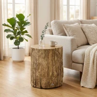 HOMCOM Tree Stump End Table, Round Concrete Side Table for Indoor and Outdoor Use, Natural Wood Effect(m-2)