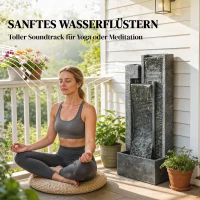 Outsunny Springbrunnen 3-stufig Gartenbrunnen mit LED Beleuchtung Pflanzkübel Pumpe Steinoptik, Verstellbar 38 x 19 x 101 cm(m-7)