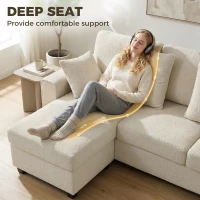 HOMCOM Narożna sofa z odwracalnym szezlongiem, 3-osobowa kanapa z aksamitnym wyglądem, szerokie i głębokie siedzisko, poduszki sprężynowe, beżowa(m-8)