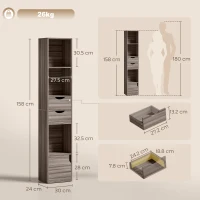 HOMCOM Bookcase with Drawers Adjustable Shelf Bookshelf with 2 Drawers and Cabinet 158 cm Grey(m-3)