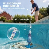 Outsunny Aspirateur de Piscine Sans Fil, Nettoyeur Piscine à Batterie, 60 Minutes d'Autonomie, Manche Télescopique, Bleu(m-6)