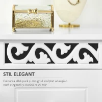 Homcom Comoda Baie Lemn Alb – Decor Floral Sculptat 30×30×68.5 cm(m-7)