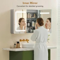 HOMCOM Mirrored Bathroom Cabinet with LED Lights, 60 x 80 cm Bathroom Mirror Cabinet with Anti-Fog, 3 Colour Dimmable Lighting(m-4)