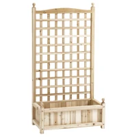 Outsunny Garden Planters with Trellis for Climbing Vines, Wood Raised Beds for Garden, Flower Pot, Indoor Outdoor, Natural(m-1)